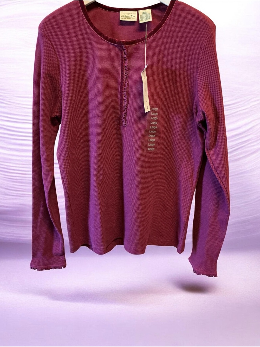 St. John's Bay Long-Sleeve Cotton Blended Top- Burgundy